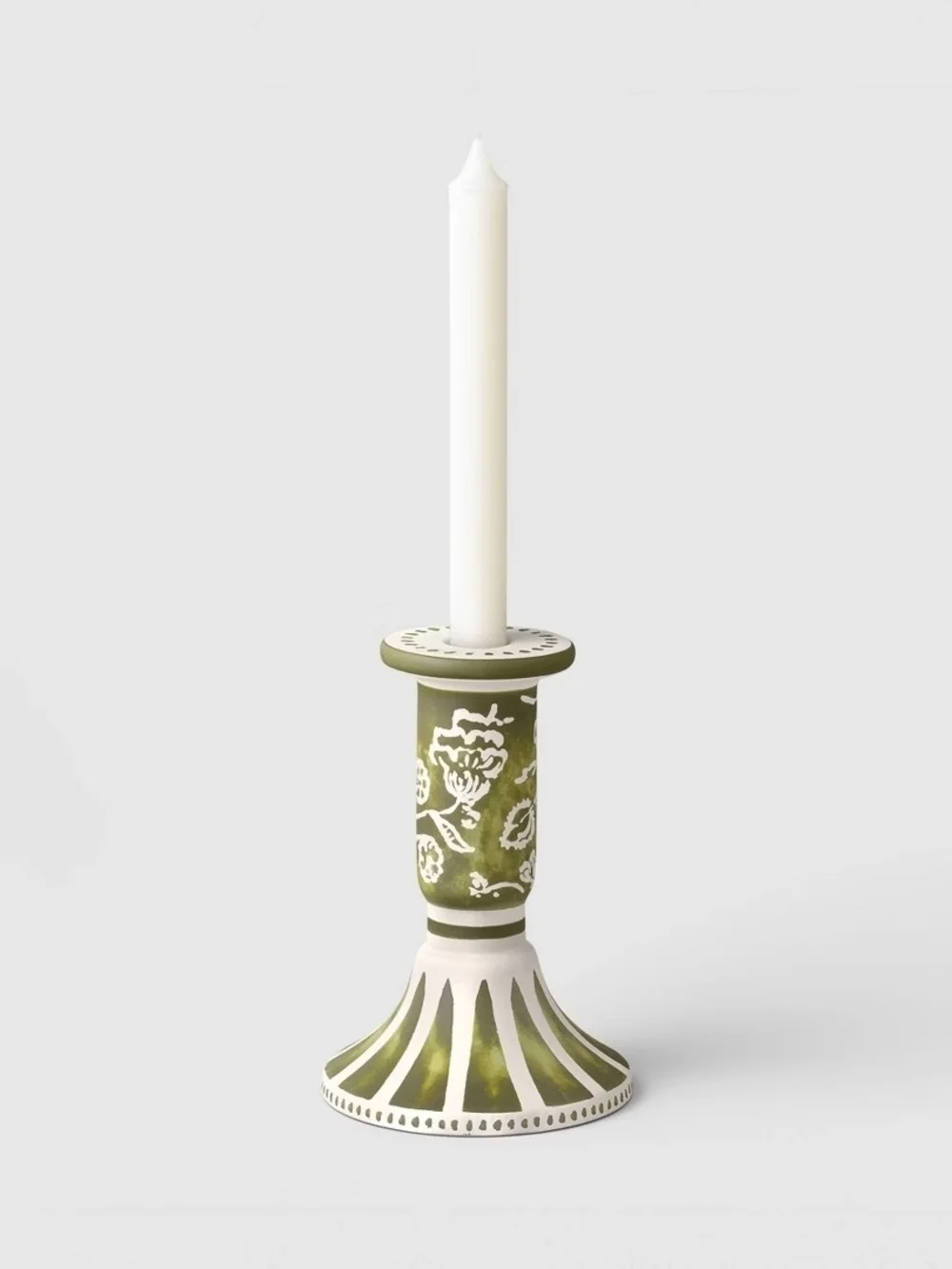 Threshold Hand-Painted Olive Green Floral Ceramic Candle Holder